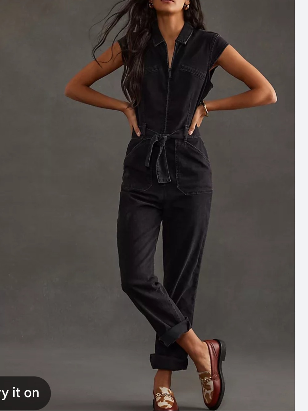 PAIGE Black Sleeveless Denim Jumpsuit with Utility Pockets